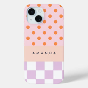 Custom Monogram Pastel Polka Dot Lilac Karo Gesche Case-Mate iPhone Hülle