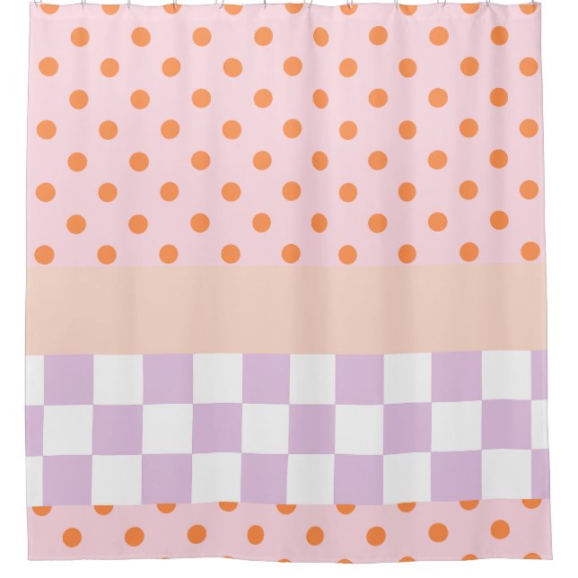 Custom Monogram Pastel Polka Dot Lilac Karo Gesche Duschvorhang (Vorderseite)