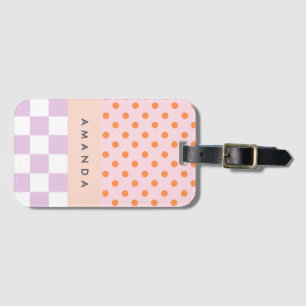 Custom Monogram Pastel Polka Dot Lilac Karo Gesche Gepäckanhänger