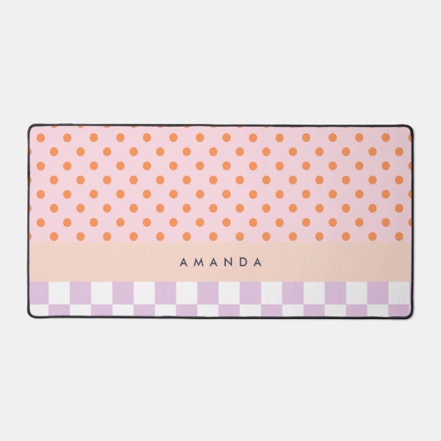 Custom Monogram Pastel Polka Dot Lilac Karo Gesche Schreibtischunterlage (Vorderseite)