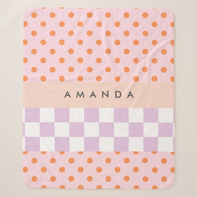 Custom Monogram Pastel Polka Dot Lilac Karo Gesche Sherpadecke (Vorderseite)