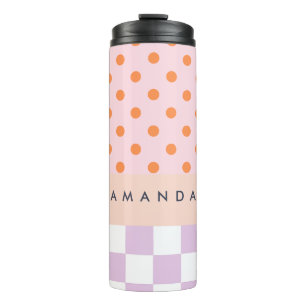 Custom Monogram Pastel Polka Dot Lilac Karo Gesche Thermosbecher