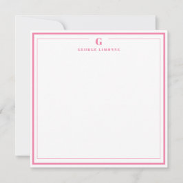 Custom Monogram Pink Border Stationery Mitteilungskarte