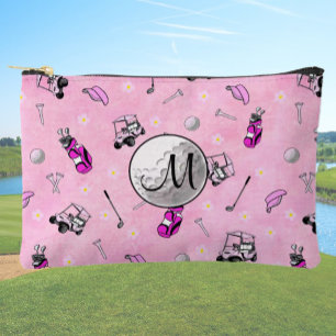 Custom Monogram Pink Golf Ball and Carts Zubehörtasche