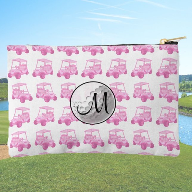 Custom Monogram Pink Golf Ball and Carts Zubehörtasche (Von Creator hochgeladen)