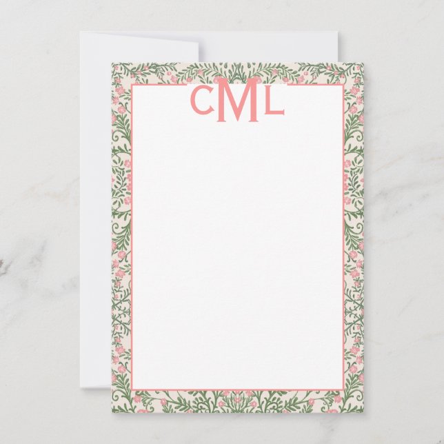 Custom Monogram Pink & Green Floral Chinoiserie Einladung (Vorderseite)
