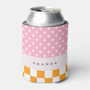 Custom Monogram Pink Orange Polka Dot Karo Dosenkühler