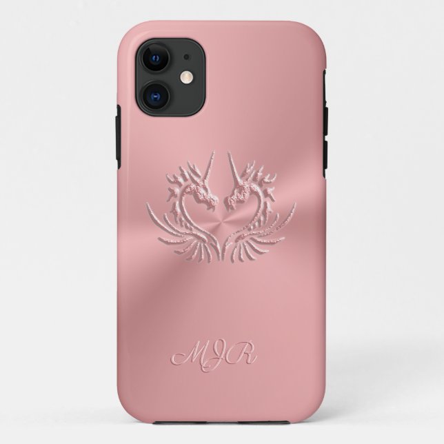 Custom Monogram, Pink, Scaly Dragon Heart Case-Mate iPhone Hülle (Rückseite)