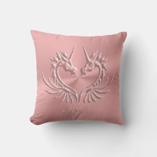 Custom Monogram, Pink Scaly Dragon Heart Kissen