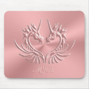 Custom Monogram, Pink Scaly Dragon Heart Mousepad