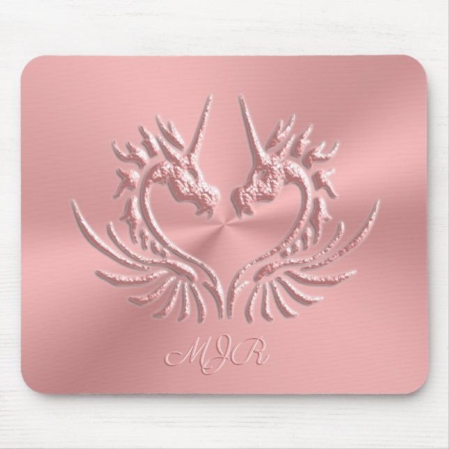 Custom Monogram, Pink Scaly Dragon Heart Mousepad (Vorne)