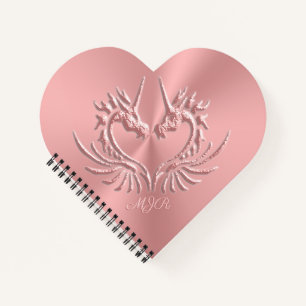 Custom Monogram, Pink, Scaly Dragon Heart Notizbuch