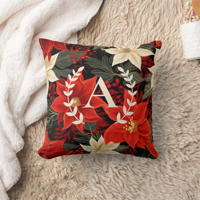 Custom Monogram Poinsettia Christmas Floral Kissen (Decke)