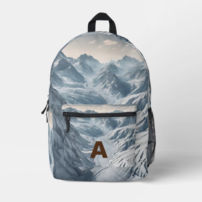 Custom Monogram Rainbow Mountains Backpack Bedruckter Rucksack (Vorderseite)