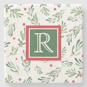 Custom Monogram Red and Green Christmas Folies Steinuntersetzer
