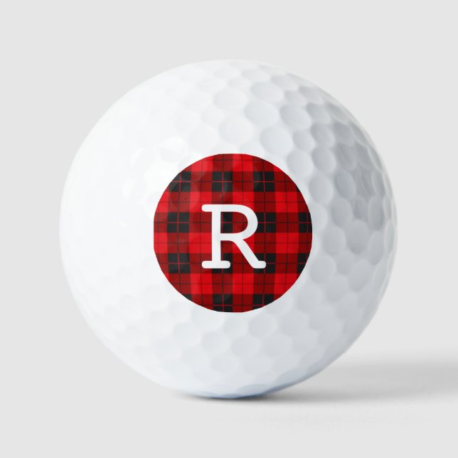 Custom Monogram Red Buffalo Kariert Flannel Golfball (Vorderseite)