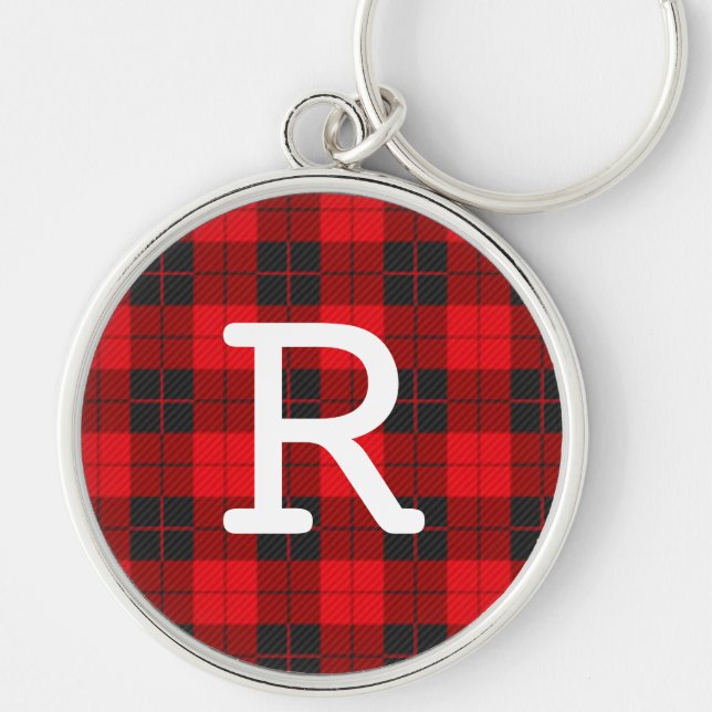 Custom Monogram Red Buffalo Kariert Flannel Schlüsselanhänger (Vorne)