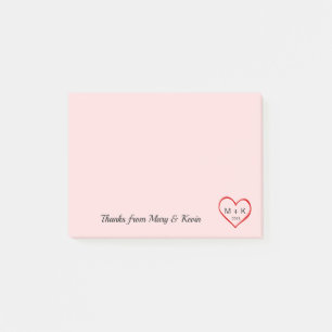 Custom Monogram Red Heart Pink Wedple Post-it Klebezettel