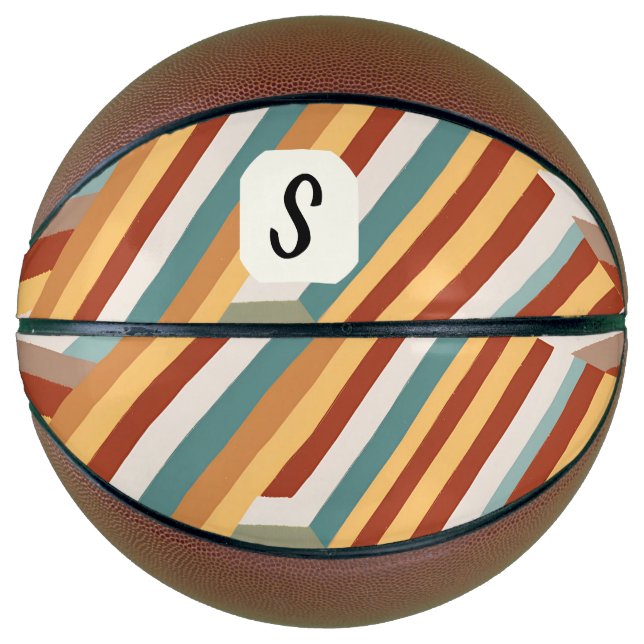 Custom Monogram Retro 70er Geometric Basketball (Vorderseite)