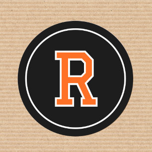 Custom Monogram Retro Bold Navy Orange Black Runder Aufkleber