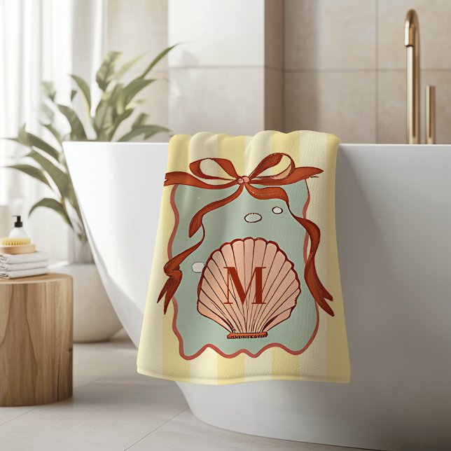 Custom Monogram Retro Coastell Seashell Badehandtuch (Von Creator hochgeladen)