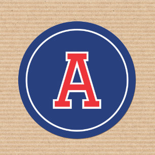 Custom Monogram Retro Typografy Navy Blue Red Runder Aufkleber