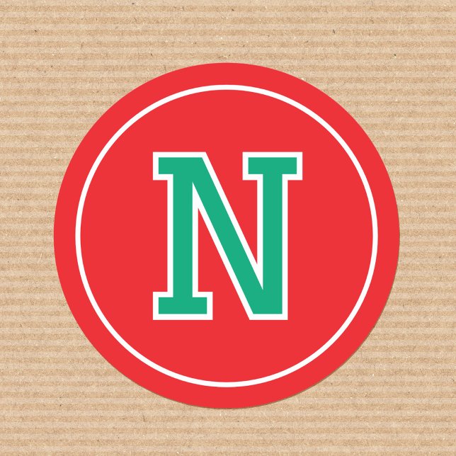 Custom Monogram Retro Typografy Red Green Runder Aufkleber (Von Creator hochgeladen)