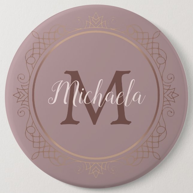 Custom Monogram Rose Gold Elegante Moderne Button (Vorderseite)