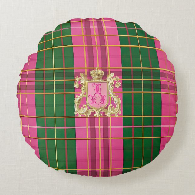 Custom Monogram Round Throw Pillow Rundes Kissen (Vorderseite)