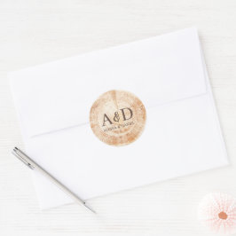 Custom Monogram Rustic Wedding Wood Slice Runder Aufkleber
