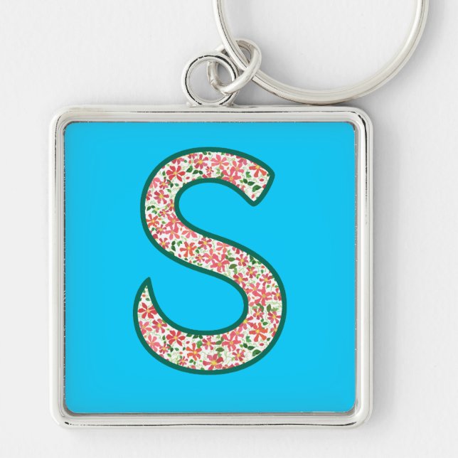 Custom Monogram S Schlüsselanhänger, Ditsy Floral  Schlüsselanhänger (Vorne)