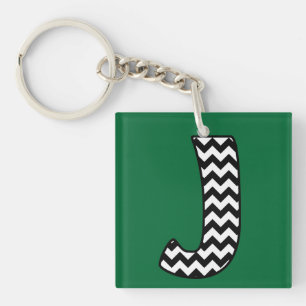 Custom Monogram Schlüsselanhänger: J: Black, White Schlüsselanhänger