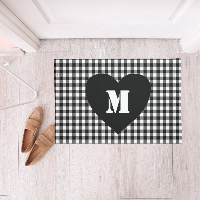 Custom Monogram Script Heft Schwarz & Weiß kariert Fußmatte (Von Creator hochgeladen)