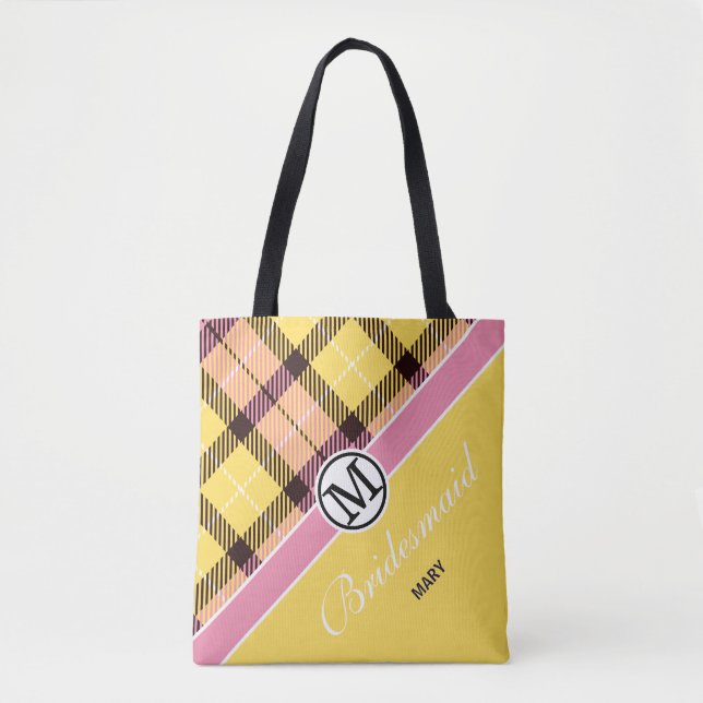 Custom Monogram Script Name Chic Tartan Bridesmaid (Vorderseite)