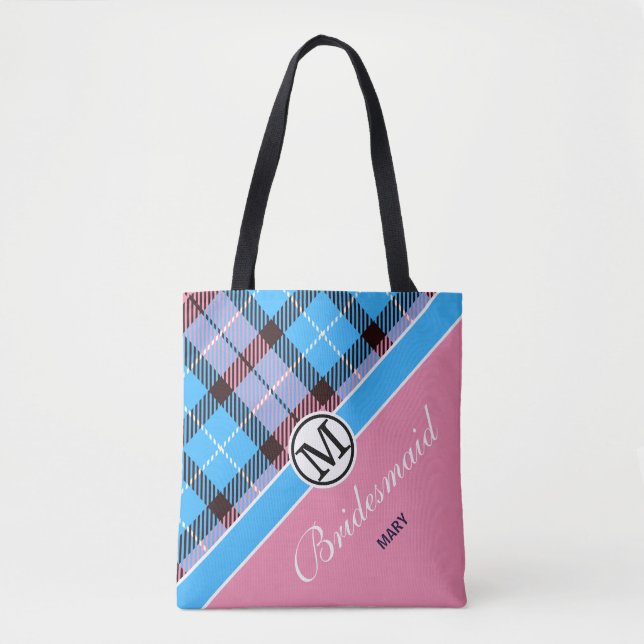 Custom Monogram Script Name Chic Tartan Bridesmaid (Vorderseite)