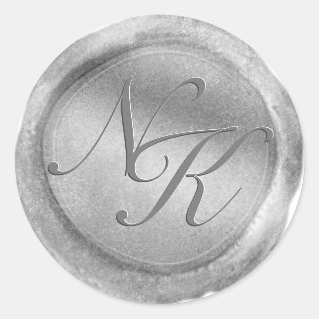 Custom Monogram Silver Wax Siegel Sticker (Vorderseite)