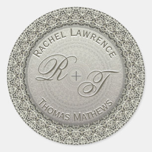 Custom Monogram Silver Wedding Siegel Runder Aufkleber
