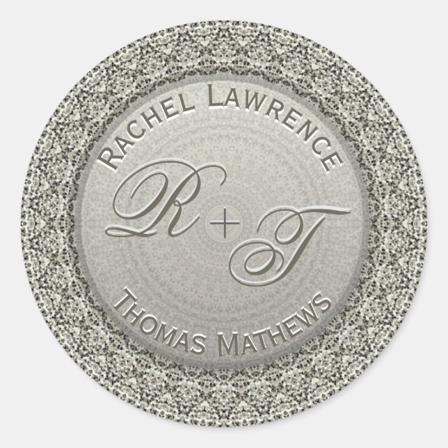Custom Monogram Silver Wedding Siegel Runder Aufkleber (Vorderseite)