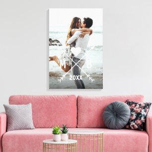 Custom Monogram Stylische Liebe Couple Heart Arrow Leinwanddruck