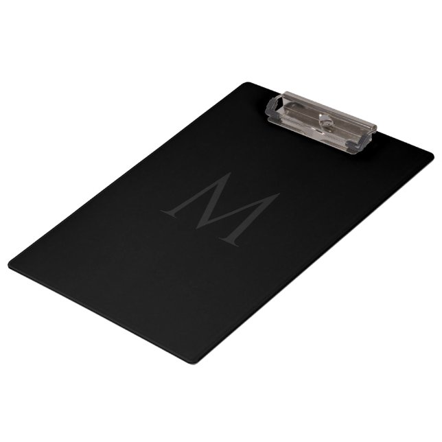 Custom Monogram Stylish Black Professional Klemmbrett (Schrägansicht)