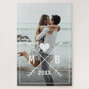 Custom Monogram Stylish Liebe Heart Arrows 2024 Puzzle
