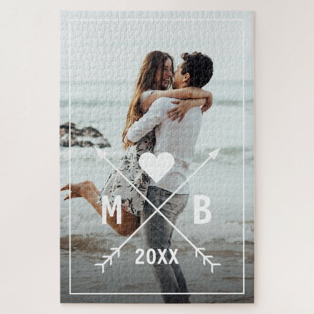 Custom Monogram Stylish Liebe Heart Arrows 2024 Puzzle (Vertikal)