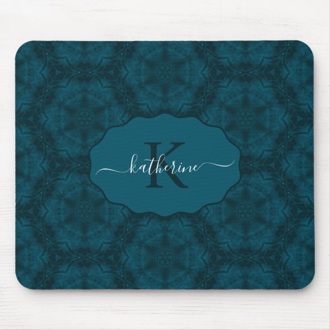 Custom Monogram Teal Navy Blue  Mousepad (Vorne)