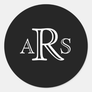 Custom Monogram Three Letter Black Wedding Siegel Runder Aufkleber