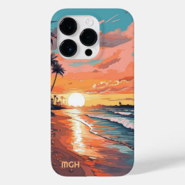Custom Monogram Tropical Beach Sunset Case-Mate iPhone 14 Pro Hülle