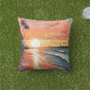 Custom Monogram Tropical Beach Sunset Kissen