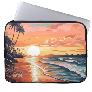 Custom Monogram Tropical Beach Sunset Laptopschutzhülle