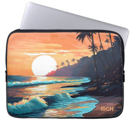 Custom Monogram Tropical Beach Sunset Laptopschutzhülle