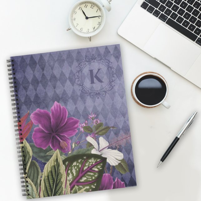 Custom Monogram Tropical Floral Notizbuch (Personalize the monogram on this pretty floral notebook with just a few clicks.)
