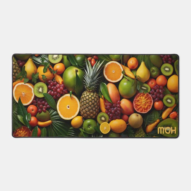 Custom Monogram Tropical Fruits Schreibtischunterlage (Vorderseite)